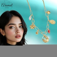 RVS Goudkleurige bedelketting &acirc;&euro;&ldquo; parel & natuursteen - Dames