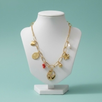 RVS Goudkleurige bedelketting &acirc;&euro;&ldquo; parel & natuursteen - Dames