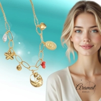 RVS Goudkleurige bedelketting &acirc;&euro;&ldquo; parel & natuursteen - Dames