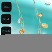RVS Goudkleurige bedelketting &acirc;&euro;&ldquo; parel & natuursteen - Dames