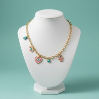 Goudkleurige stainless steel multi-charm ketting &acirc;&euro;&ldquo; met hamsa, boze oog & hart