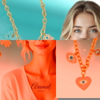 Goudkleurige stainless steel multi-charm ketting &acirc;&euro;&ldquo; met hamsa, boze oog & hart