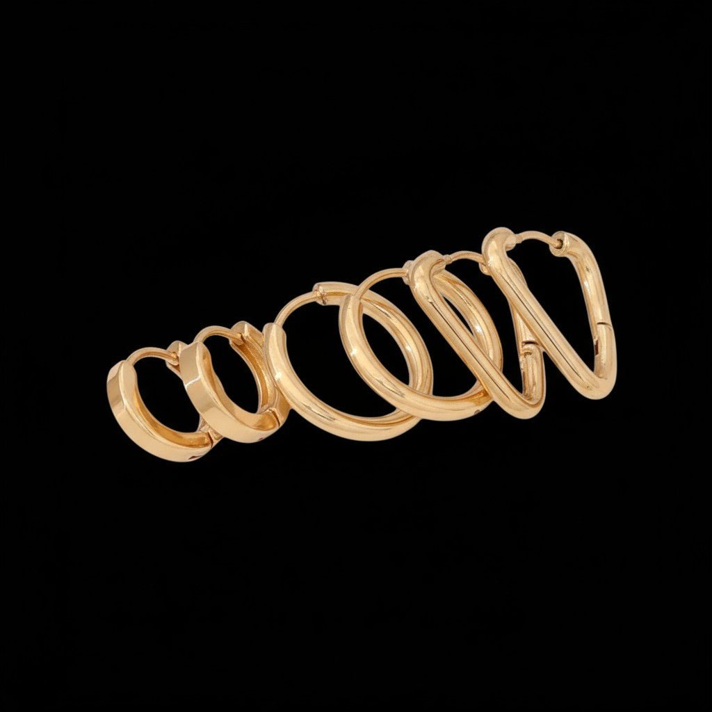 Goudkleurige stainless steel oorringenset &acirc;&euro;&ldquo; 2x rond + 1x driehoekig &acirc;&euro;