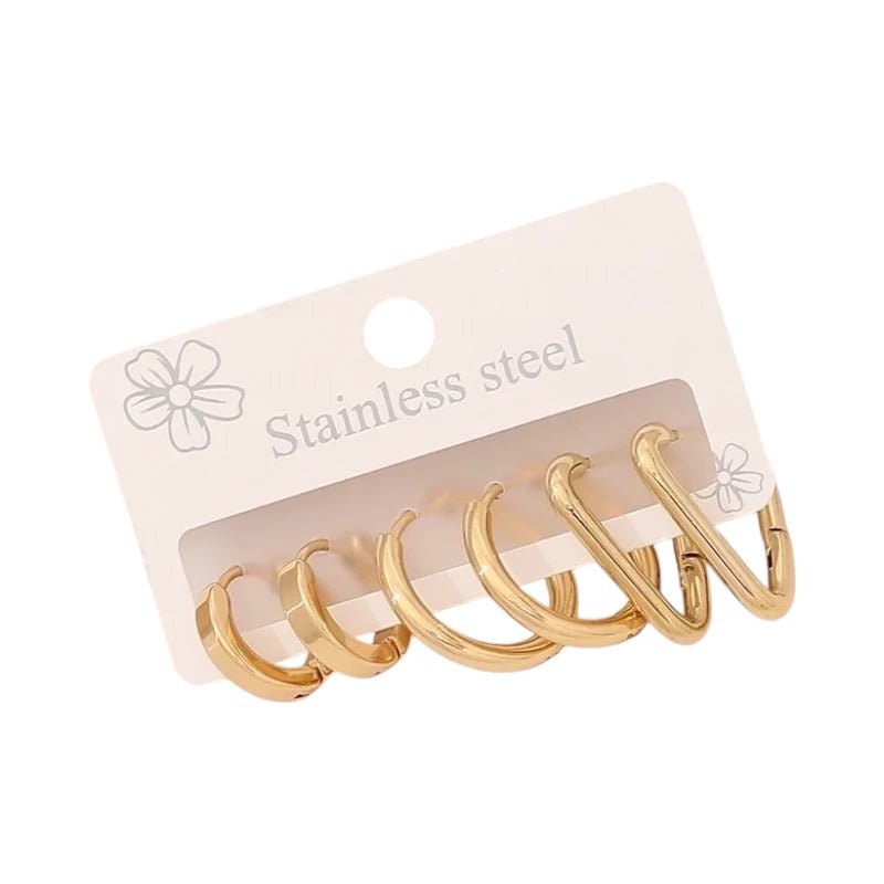 Goudkleurige stainless steel oorringenset &acirc;&euro;&ldquo; 2x rond + 1x driehoekig &acirc;&euro;