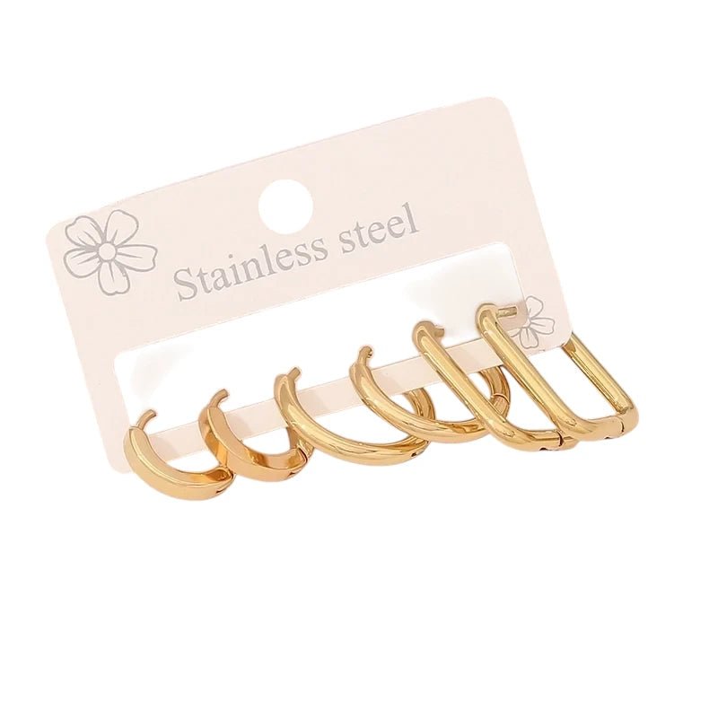 Goudkleurige stainless steel oorringenset &acirc;&euro;&ldquo; 2x rond + 1x rechthoekig &acirc;&euro