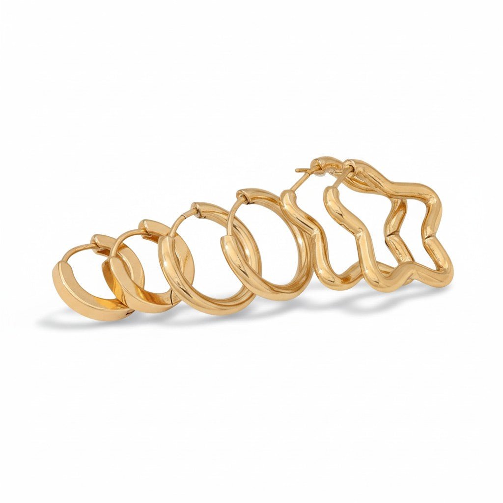 Goudkleurige stainless steel oorringenset &acirc;&euro;&ldquo; 2x rond + 1x stervormig &acirc;&euro;