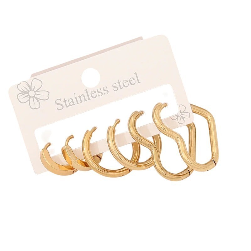 Goudkleurige stainless steel oorringenset &acirc;&euro;&ldquo; 2x rond + 1x hart &acirc;&euro;&ldquo