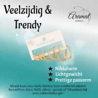 Goudkleurige stainless steel oorringenset &acirc;&euro;&ldquo; 2x rond + 1x hart &acirc;&euro;&ldquo