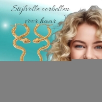 Goudkleurige stainless steel slangen oorringen &acirc;&euro;&ldquo; 42x17 mm -