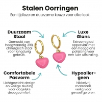 Goudkleurige Oorringen met Roze Hartje -