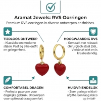 Goudkleurige Huggie Oorringen met Rood Hartje -