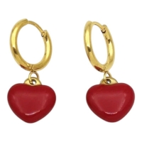 Goudkleurige Huggie Oorringen met Rood Hartje -