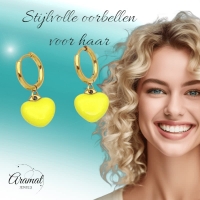 Goudkleurige Oorringen met Geel Hartje -