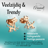 Meisjes oorbellen giraf ros&Atilde;&copy;kleurig RVS -