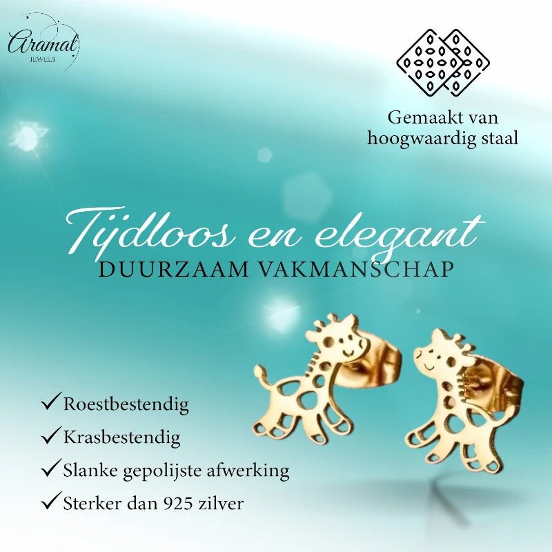 Meisjes oorbellen giraf goudkleurig RVS -