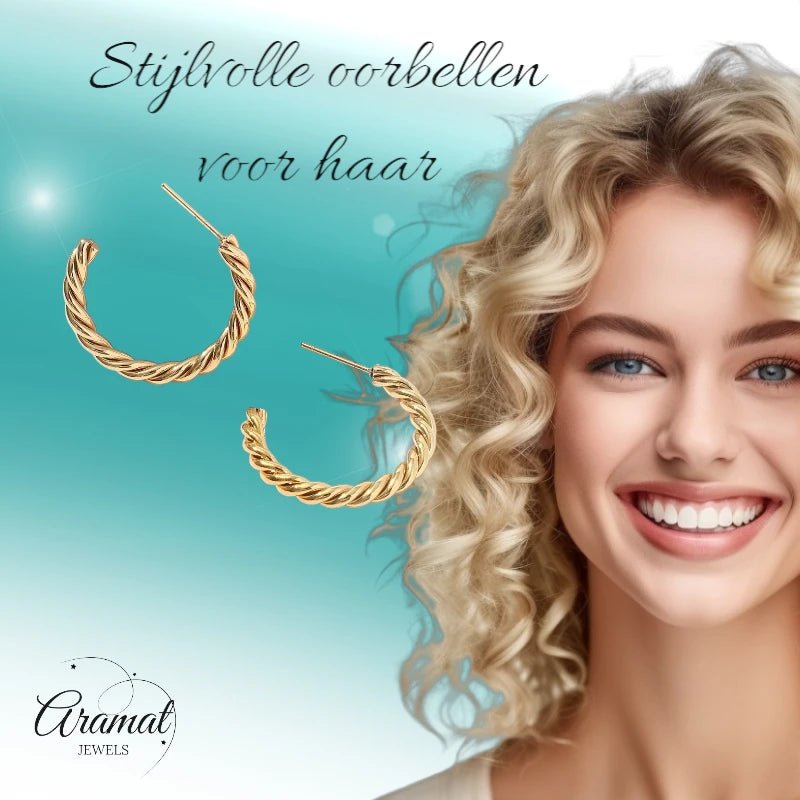 Gedraaide Halve Hoepel Oorringen Goudkleur -