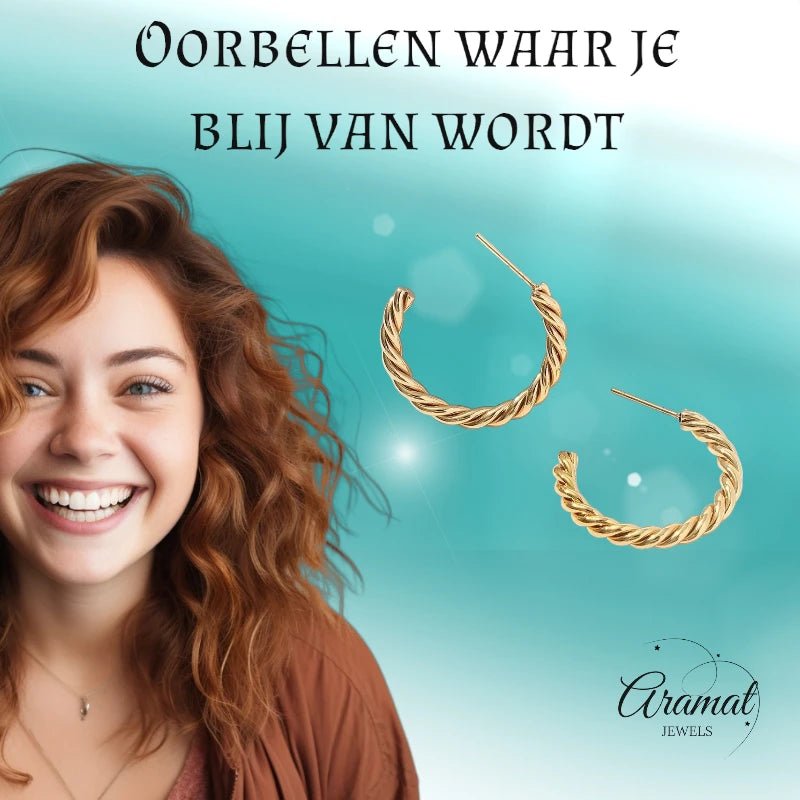 Gedraaide Halve Hoepel Oorringen Goudkleur -