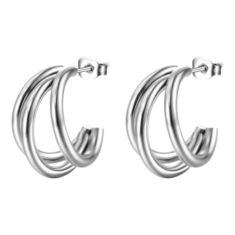 Triple Halve Oorringen RVS Zilverkleurig 25mm -