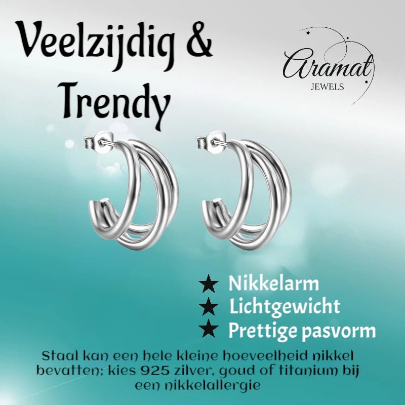 Triple Halve Oorringen RVS Zilverkleurig 25mm -
