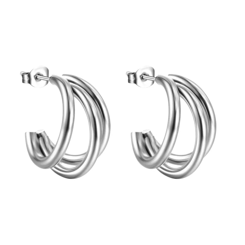Triple Halve Oorringen RVS Zilverkleurig 25mm -