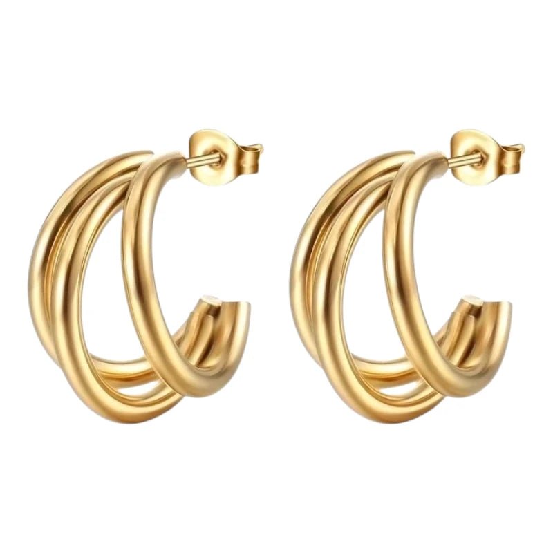 Triple Halve Oorringen RVS Goudkleurig 25mm -