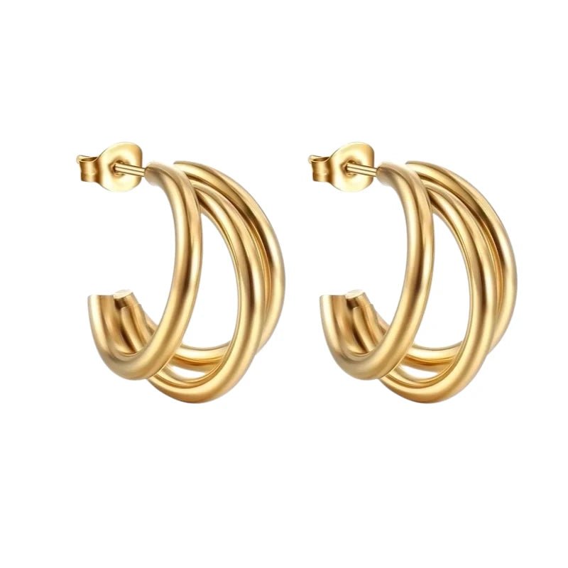 Triple Halve Oorringen RVS Goudkleurig 25mm -