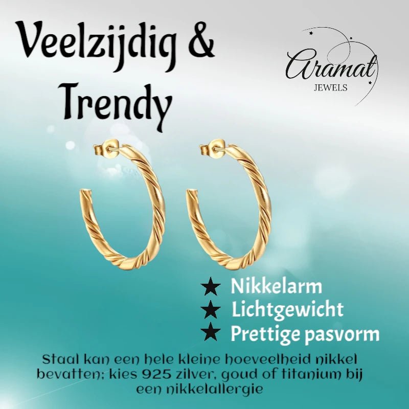 Halve Oorringen RVS Goudkleur 30mm -