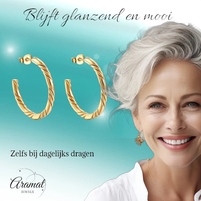 Halve Oorringen RVS Goudkleur 30mm -