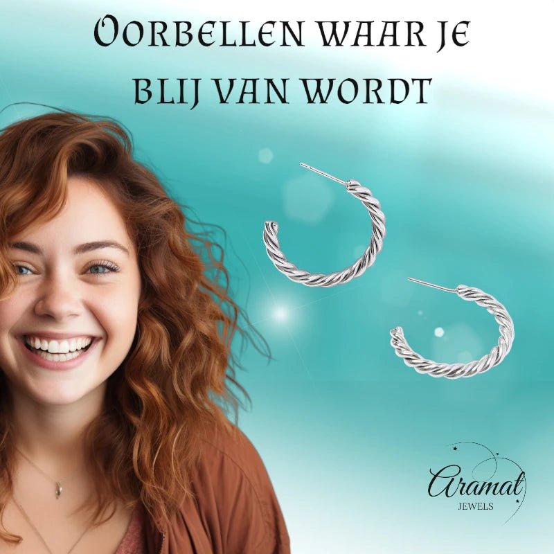 Halve Oorringen RVS Gedraaid Zilverkleurig - Zilverkleur -