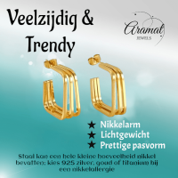 Goudkleurige Vierkante Triple Oorstekers 25mm -