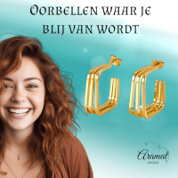 Goudkleurige Vierkante Triple Oorstekers 25mm -