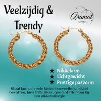 Goudkleurige RVS oorringen wikkelmotief 30mm -