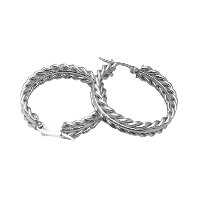 Zilverkleurige RVS schakel oorringen 35mm -