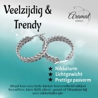 Zilverkleurige RVS schakel oorringen 35mm -