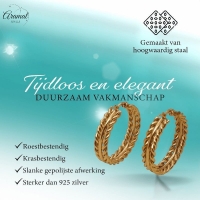 RVS oorringen schakelmotief 35mm goudkleurig -
