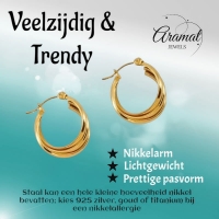 Goudkleurige triple oorringen 24x21x9mm -