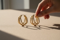 Triple RVS Oorringen Swirl Design 30x28mm - Goudkleurig -