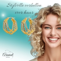Triple RVS Oorringen Swirl Design 30x28mm - Goudkleurig -