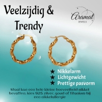 Gedraaide RVS oorringen goudkleurig 30mm -