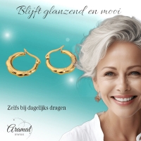 Goudkleurige RVS oorringen streepjes 20mm -