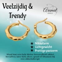 Goudkleurige RVS oorringen streepjes 20mm -