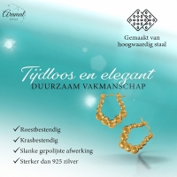 RVS Rechthoekige Oorringen met Bolletjesmotief 21x24mm -