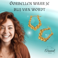 RVS Rechthoekige Oorringen met Bolletjesmotief 21x24mm -