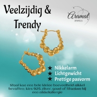 RVS Rechthoekige Oorringen met Bolletjesmotief 21x24mm -