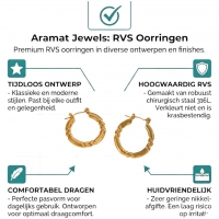 RVS Oorringen met Streepjes Motief &acirc;&euro;&ldquo; Goudkleurig 26x25mm -