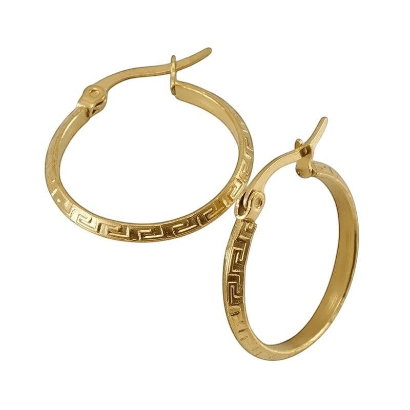 Goudkleurige RVS Oorringen 23mm met Grieks Motief &acirc;&euro;&ldquo; Versace Style -