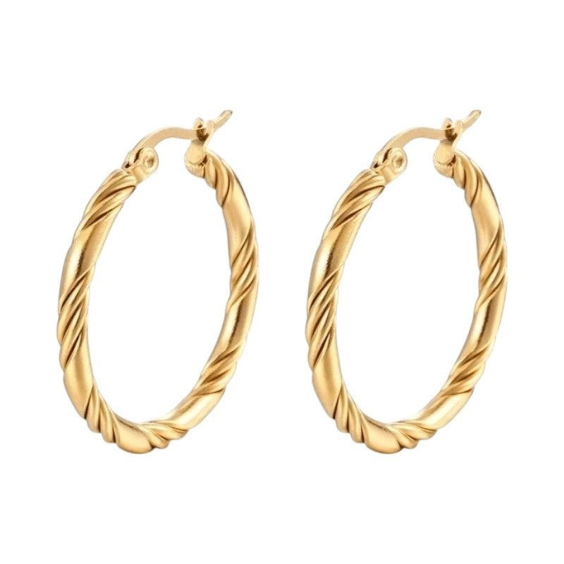 RVS Oorringen Gedraaid 30mm &acirc;&euro;&ldquo; Goudkleurige Oorringen met Twisted Motief -