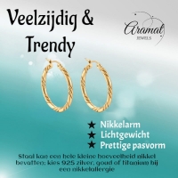 RVS Oorringen Gedraaid 30mm &acirc;&euro;&ldquo; Goudkleurige Oorringen met Twisted Motief -