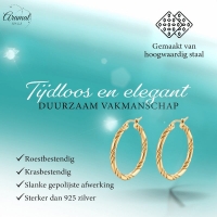 RVS Oorringen Gedraaid 30mm &acirc;&euro;&ldquo; Goudkleurige Oorringen met Twisted Motief -