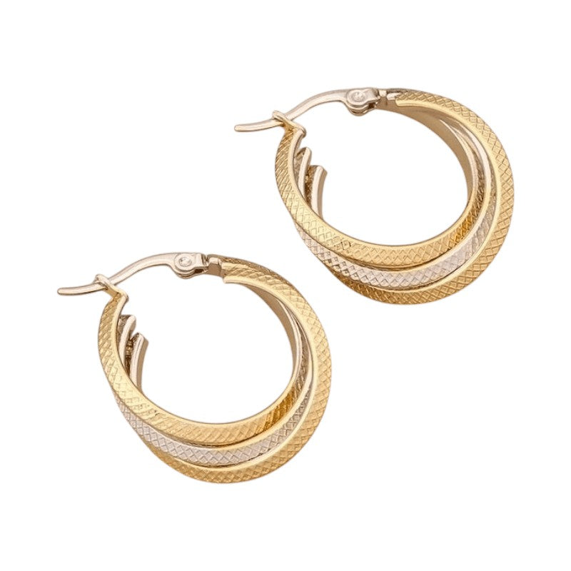 Bicolor Triple Oorringen 35mm &acirc;&euro;&ldquo; Ruitjesmotief & Stainless Steel -